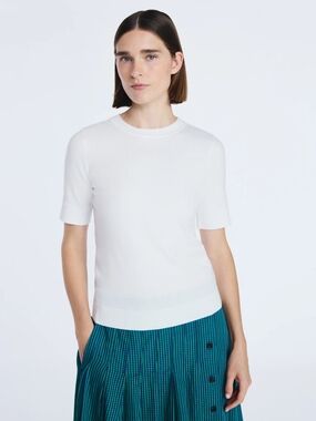 NWT Free Assembly Cozy Yarn Sweater Tee Cream Ribbed Short Sleeve Pullover